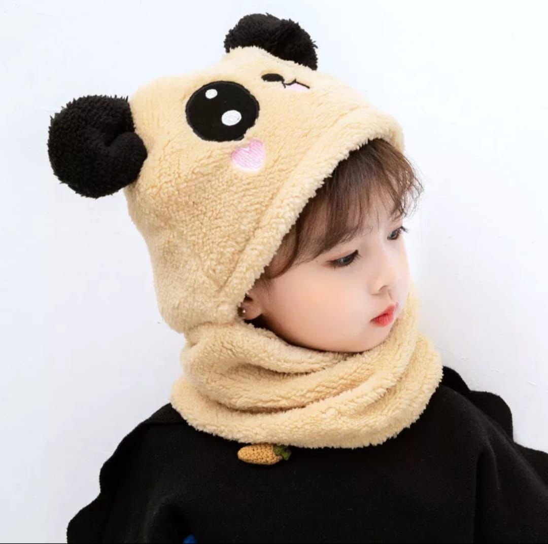 Kids Winter Panda Cap Wool Cap With Neck Warmer Attached.  KIDS WOOL CAP Cartoon Panda Baby(random color)