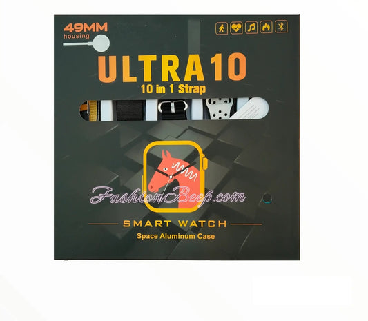 Ultra 10 Smart Watch | 10 in 1 Straps+Jelly Case | BT Calling | Super HD Display 49mm | Multi color straps & wireless charging (Random color)