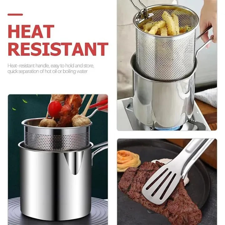 Stainless Steel Deep Fryer Frying Pot With Strainer 12ML Capacity | Basket Deep Fryer Pot for Baking Frying Boiling Home Kitchen