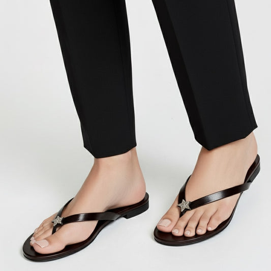 Elegant Black Color Women’s Slippers, Stylish And Comfortable Flat Sandals With Star Design For Casual Wear, Beach, And Daily Outfits (6)