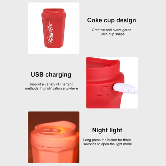 Coke Cup Humidifier Car Home USB Aroma Diffuser Summer Flame Air Coke Cup Cool Mist Bedroom Study Room Mini Humidifier  (random color)