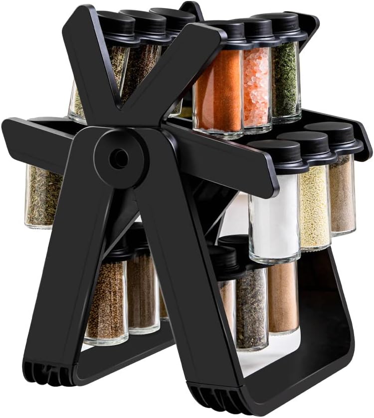 Revolving Rotating Spice Rack Set  With 18 Empty Spice Jars  Kitchen Storage Shelf