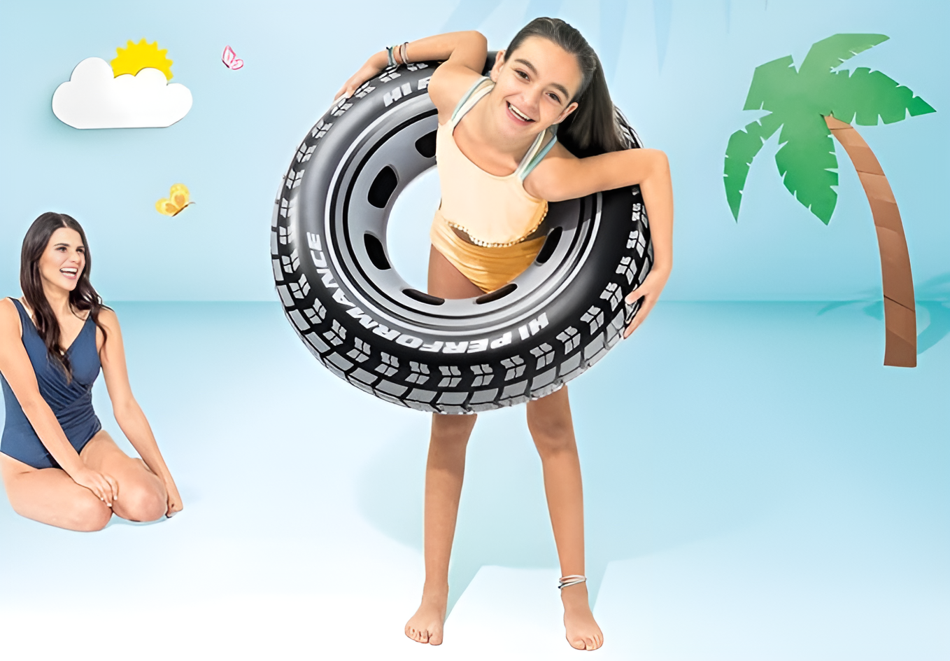Intex Giant Tire Tube 36 Inch Swim Ring For Summer | Swimming Pool Tube for Kid's | Big Size Cool Black Wheel Tire Men Swimming Ring 