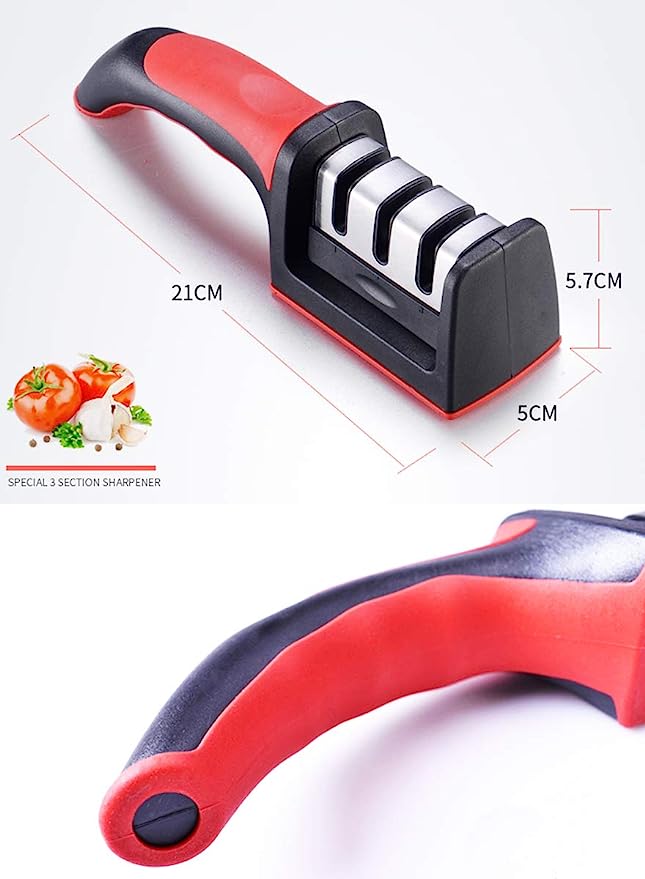3-in-1 Knife Sharpener With Fruit And Meat Knife Peeler.3-Stage Diamond Coated Knife Sharpener,Kitchen Helper Three-piece Knife Sharpener Set With a Knife Ceramic peeler