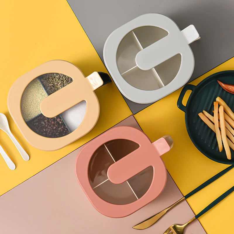 Combo Deal - 4 Section Spice Container Box &amp; Multi-function Spit Bone 10 Plate Set Kitchen Storage Organizer (Random color)