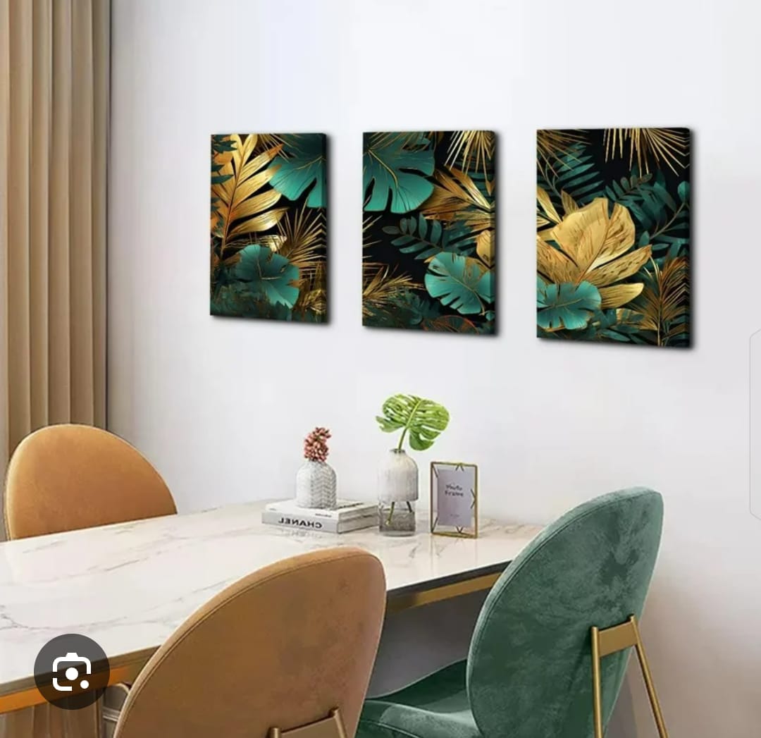 3 Pc Leafs Phototiles Wall Art Set Elegant Ready To Hang Self Adhesive Tiles Premium Quality For Home And Office Decor