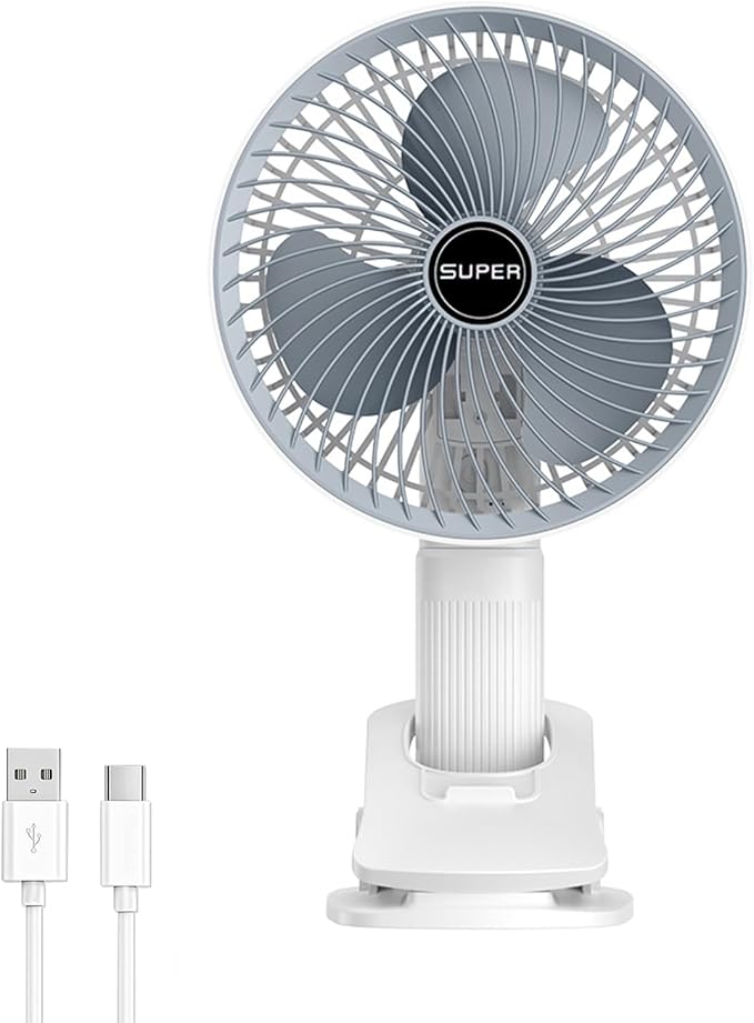 New portable 3 gears rechargeable desktop fan low noise air cooling handheld clipped circulator table fan Clip Fan USB Rechargeable Desk Fan with Sturdy Clamp, Quiet Operation, Strong Airflow with 360° Rotation for Home, Stroller, Office, Outdoor