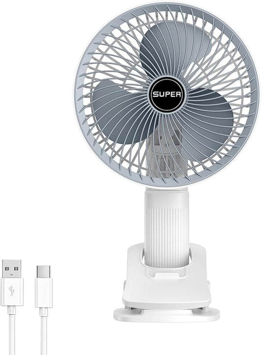New portable 3 gears rechargeable desktop fan low noise air cooling handheld clipped circulator table fan Clip Fan USB Rechargeable Desk Fan with Sturdy Clamp, Quiet Operation, Strong Airflow with 360° Rotation for Home, Stroller, Office, Outdoor