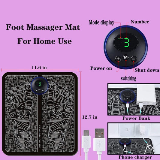 EMS Foot Massager Mat Electric USB Charging Smart Display Tens Acupuncture Feet Cushion Blood Circulation Pad Health Care Home (Without Box) - Foot Massager + Butterfly Massager