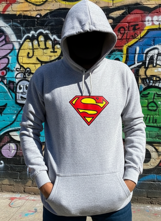 New Summer Collection Full Grey Hoodie SUPER MAN Printed For girl And Boys (Medium)