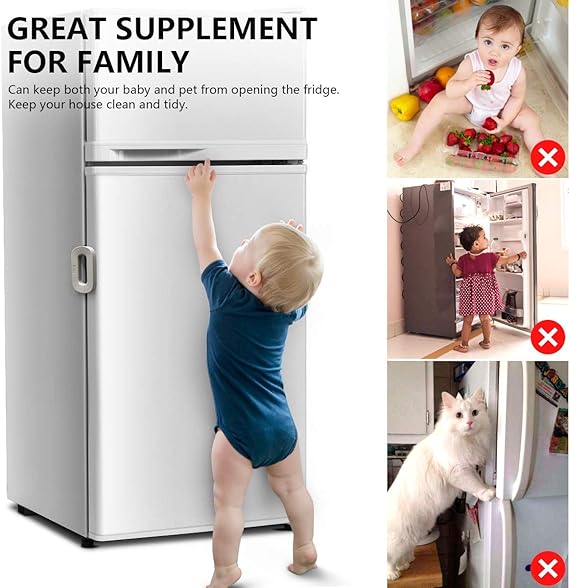 Child Safety Refrigerator Lock – Self-Adhesive Fridge &amp; Freezer Door Lock with Double Safety Button – Easy One-Hand Use