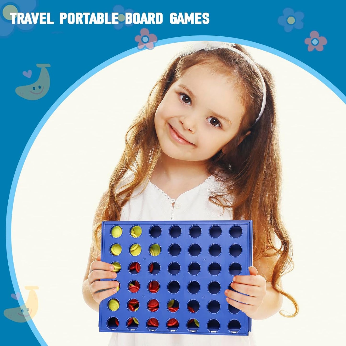4 IN A ROW Board Game for Kids / Travel Board Game / Board Games Indoor &amp; Outdoor, Perfect as a Party Game (random color )