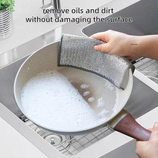 Combo Deal Disposable Food Cover Plastic Wrap 100 Pcs + 2 Pcs Dishwashing Rug | Reusable elastic food storage covers &amp; Metal Wire Dish Washing Rugs For Kitchen