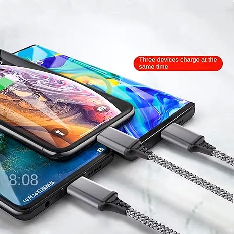 (AZ 555 )3 In 1 Fast Charging Cable Cord For iPhone   Micro USB Type C Charger Cable Multi Port Multiple Usb Charging Wire Line (random color)