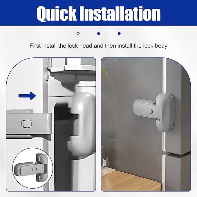 Child Safety Fridge Lock , Baby Safety Refrigerator Freezer Door Lock, No Tools Need or Drill (Grey) - 1 PC