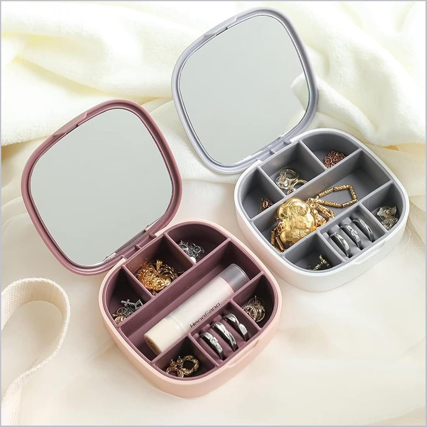 Small Jewellery Box, Jewellery Box, Portable Jewellery Box, Girls' Earrings, Cut Necklace Box, Can Be Placed in the Bag of the Bag at Home (Pink Or Silver Colors) (Random Colors)