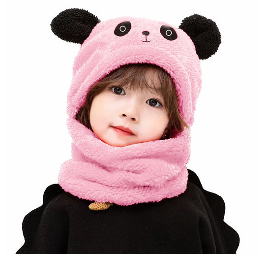 Kids Winter Panda Cap Wool Cap With Neck Warmer Attached.  KIDS WOOL CAP Cartoon Panda Baby(random color)
