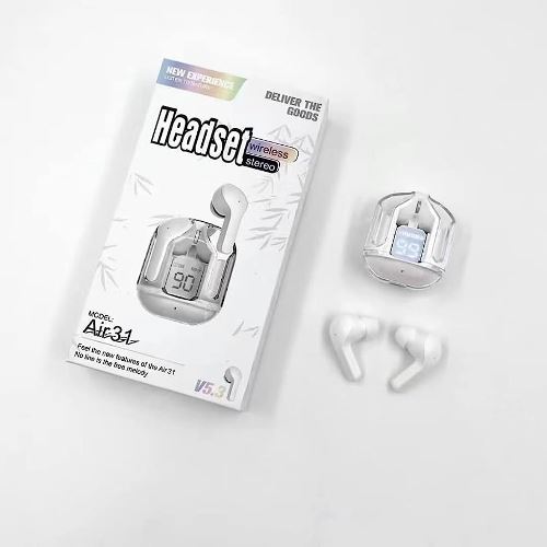 Air31 Wireless Crystal Transparent Bluetooth/Airpods/Earbuds ( random colour)