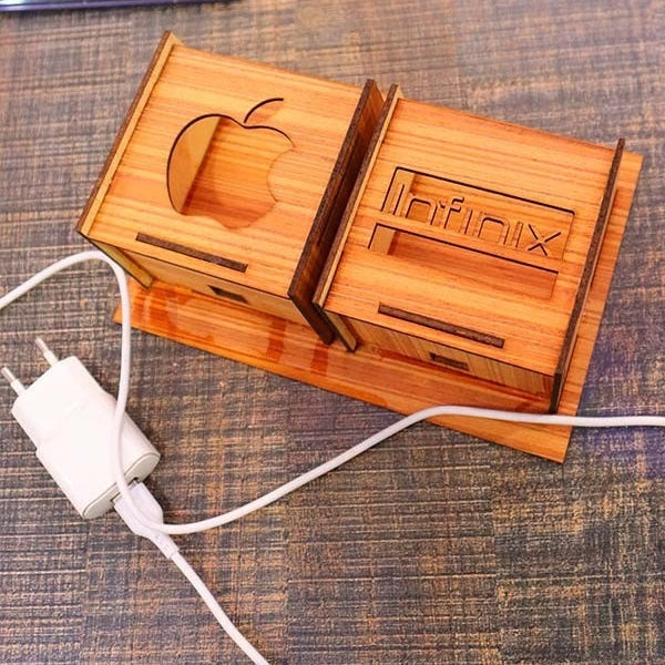 Wall Mounted Wooden Mobile Charging Holder – Phone & Charger Organizer for Home & Office