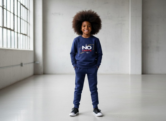 Kids Navey Blue no limit  Printed Stylish Kids' Tracksuit Set small