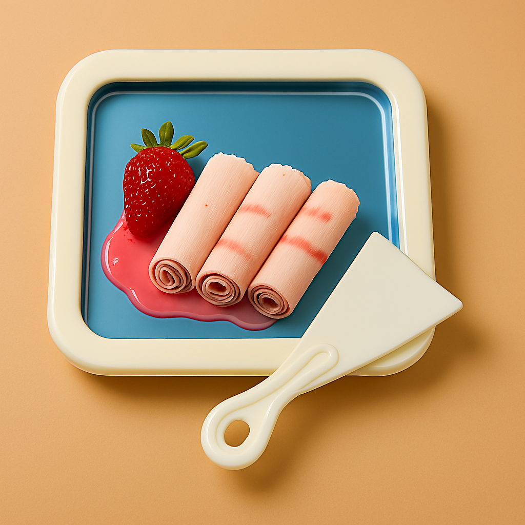 Rolled Ice Cream Maker Pan – DIY Frozen Yogurt & Dessert Plate with Scraper | 9.5 x 7.5 Inch Non-Stick Cooling Plate for Quick Homemade Ice Cream