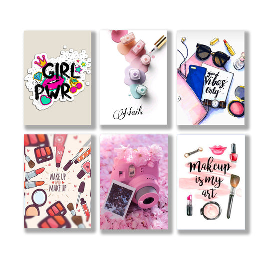 set of 6 make up themed girls room decore wall art wooden sticky Phototile frames