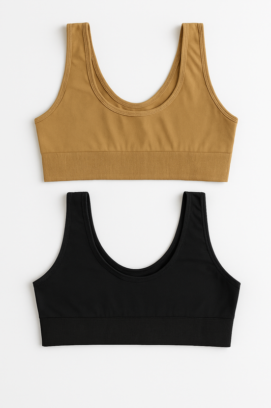 Women's Lycra Sports Bra Set – Black &amp; Skin | Ideal for Gym, Yoga &amp; Daily Comfort (Pack of 2) - SMALL