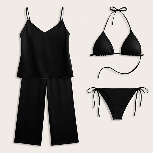 Satin Silk Camisole & Pajama with Bikini Set – Dual Style Nightwear for Women (Maroon)