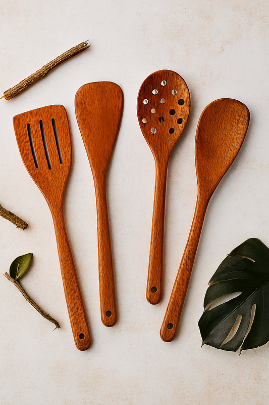Pack Of 4 - Wooden Spoon Set - Light Brown Kitchen Tools &amp; Gadgets | Kitchen Essentials for Daily Meal Preparation, Suitable for All Types of Cooks from Beginners to Experts.