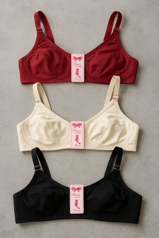 Jersey High Quality Soft Stuff Non-Padded Bra for Women – Plain, Comfortable &amp; Lightweight Everyday Wear Lingerie (Random Color, Sizes 32-42) - 32