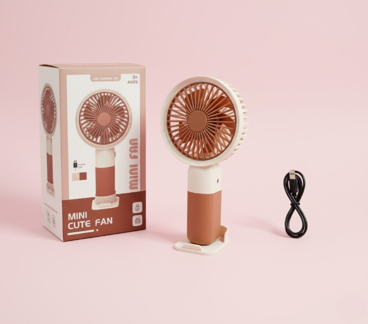 Mini Cute Fan – Portable USB Rechargeable Handheld Cooling Fan for Kids &amp; Adults, Stand/Base Included (Random Color)