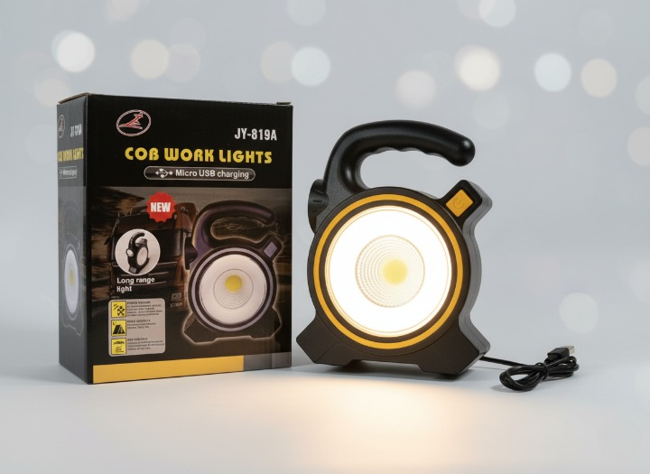 COB LED Work Light JY-819A – Rechargeable Portable Torch with Micro USB Charging, Ultra-Bright Illumination &amp; Durable Design for Home, Car &amp; Outdoor Use