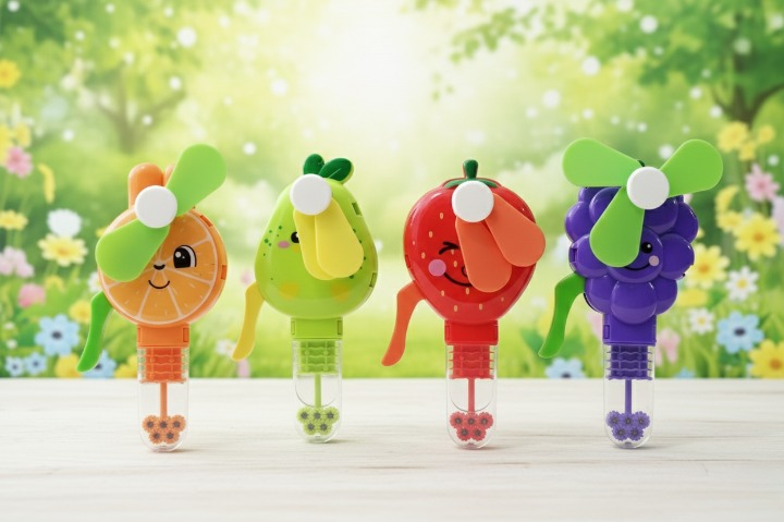 Handheld Fruit Shape Toy Fan for Kids – Cute Cartoon Design, Safe Soft Blades, Portable Mini Fan for Summer Play &amp; Cooling (Random Design)
