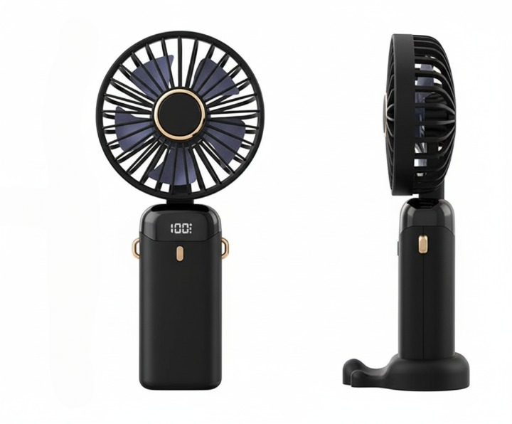 LED Digital Display Rechargeable Fan with USB Cable – Portable Mini Cooling Fan with Adjustable Speed, Battery Indicator &amp; Easy Charging (random color)