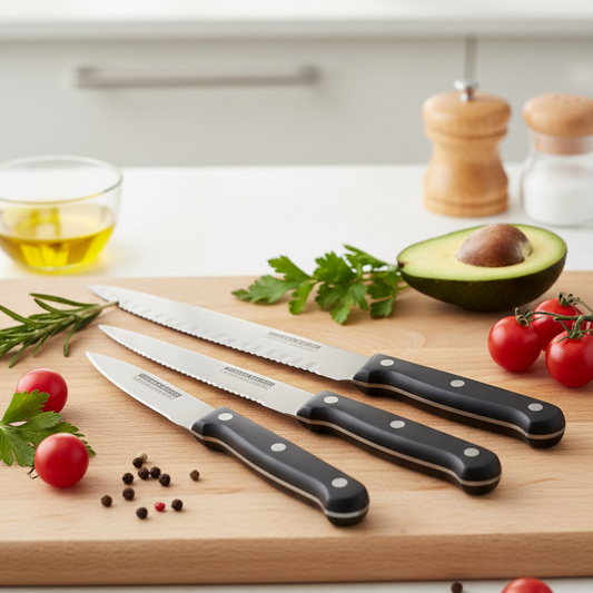 3-Piece Kitchen Knives Set – Black | Non-Stick Coating, Ergonomic Anti-Slip Handles, Perfect for Chopping, Slicing &amp; Dicing | Dishwasher Safe