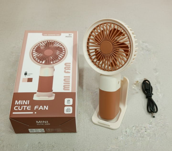 Mini Cute Fan – Portable USB Rechargeable Handheld Cooling Fan for Kids &amp; Adults, Stand/Base Included (Random Color)