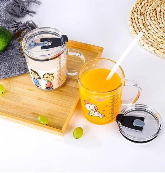 Unicorn Shape 350 ML Glass Mug with Straw and Lid Creative Cartoon Children's Glass Milk Cup Juice Glass Drink Ware Water Bottle 1 pcs (Unicorn Shape )