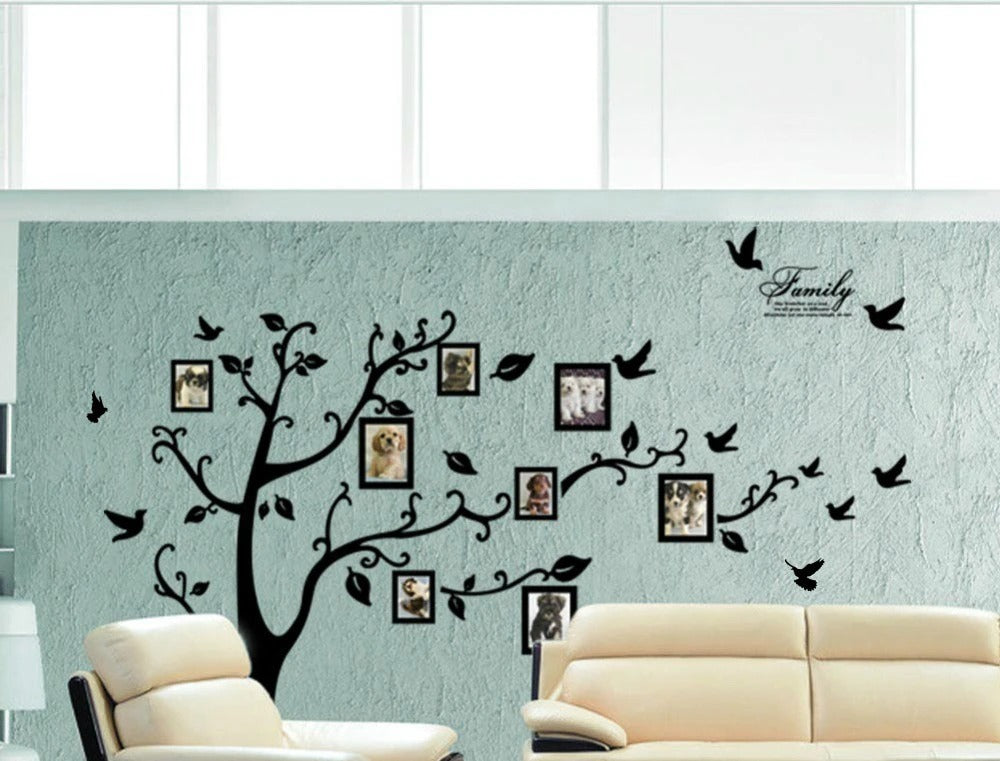 Large 200x250Cm / 79x99in Black 3D DIY Photo Tree PVC Wall Decals Adhesive Family Wall Stickers Mural Art Home Decor