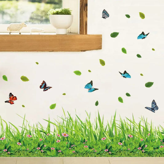 New 3D Fresh Green Plant Removable Green Grass PVC Wall Stickers Home Decor waterproof DIY Removable Art Vinyl 7 inch x  54 inch