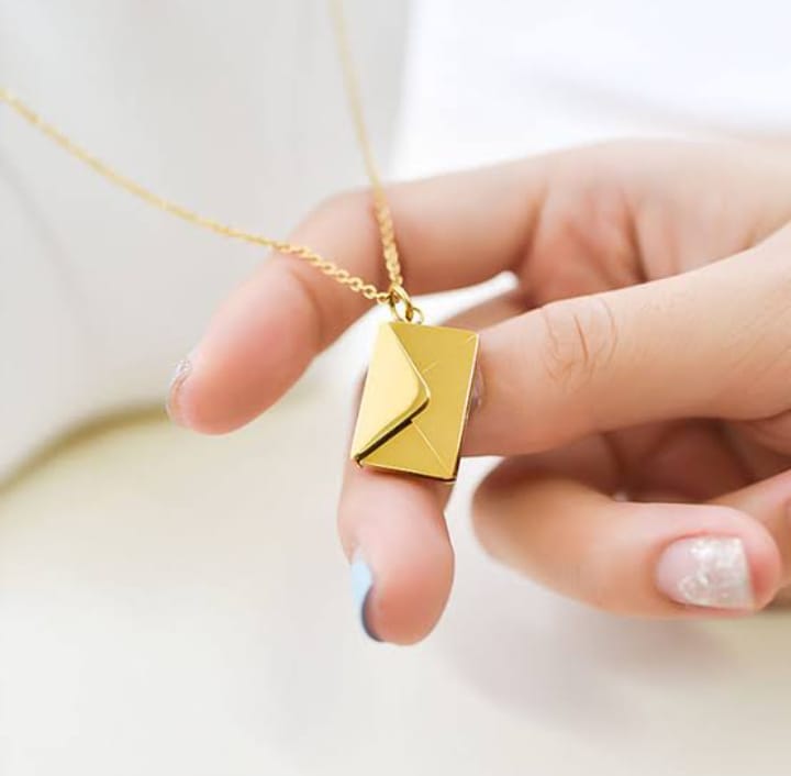 Love Letter Envelop Pendent For Girls - Golden Color