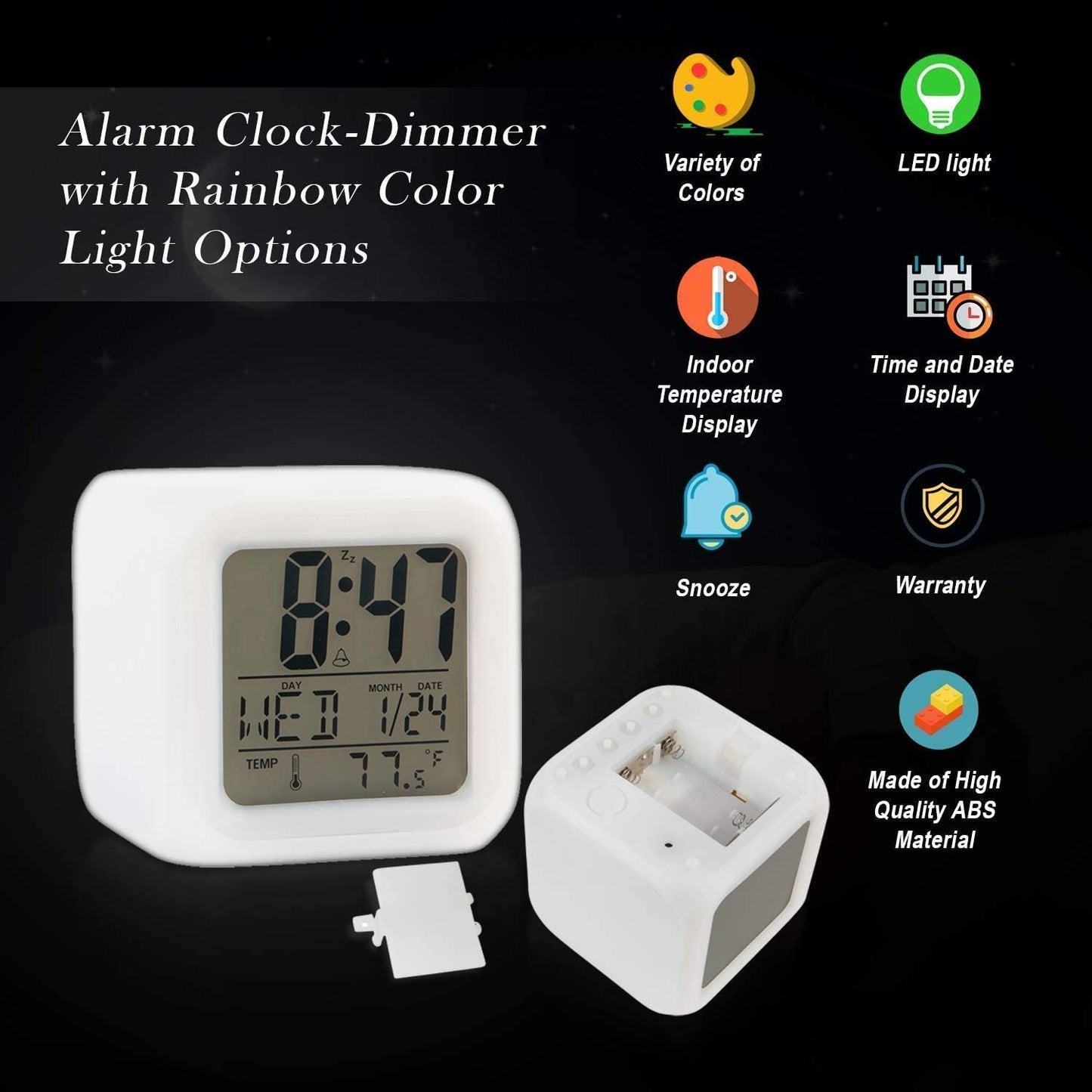 Creative Alarm Clock Sublimation LED Digital Clock 7 Color Changing Light Night Glowing Kids Desk Clock