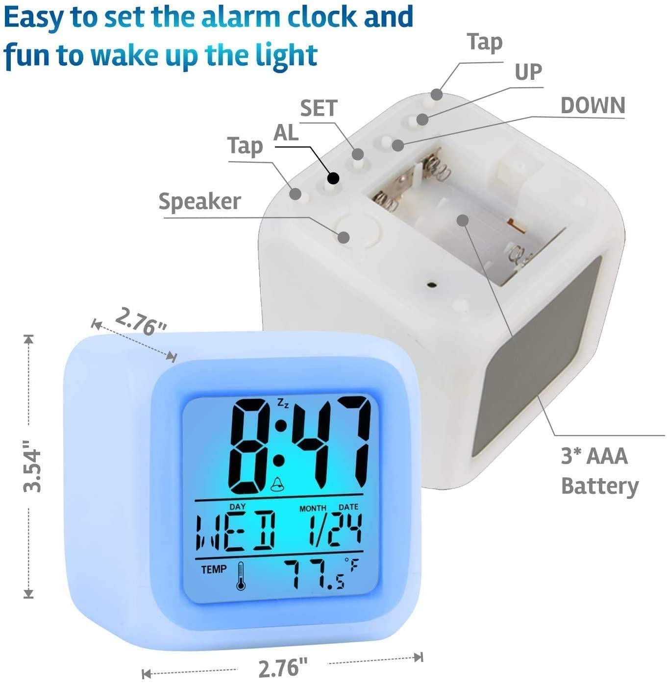 Creative Alarm Clock Sublimation LED Digital Clock 7 Color Changing Light Night Glowing Kids Desk Clock