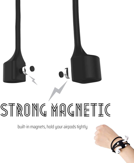 (Combo deal  1 Black x 1 White ) Anti Lost Silicone Earphone Rope Holder Cable For AirPods Strap Wireless Bluetooth Headphone Neck Strap Cord String 55CM