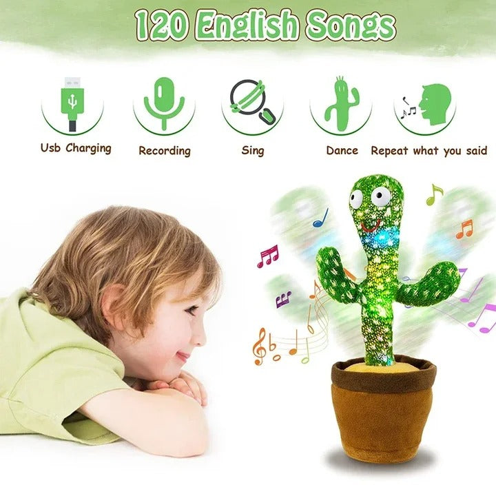 Interactive Dancing Cactus Toy – Singing, Talking, Voice Recording Plush with USB Rechargeable Function – Fun Educational Gift for Babies and Kids (Ages 6 Months &amp; Up) - Rechargeable &amp; With Box