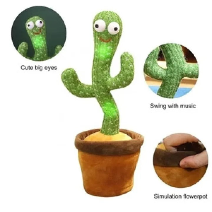 Interactive Dancing Cactus Toy – Singing, Talking, Voice Recording Plush with USB Rechargeable Function – Fun Educational Gift for Babies and Kids (Ages 6 Months &amp; Up) - Rechargeable &amp; With Box