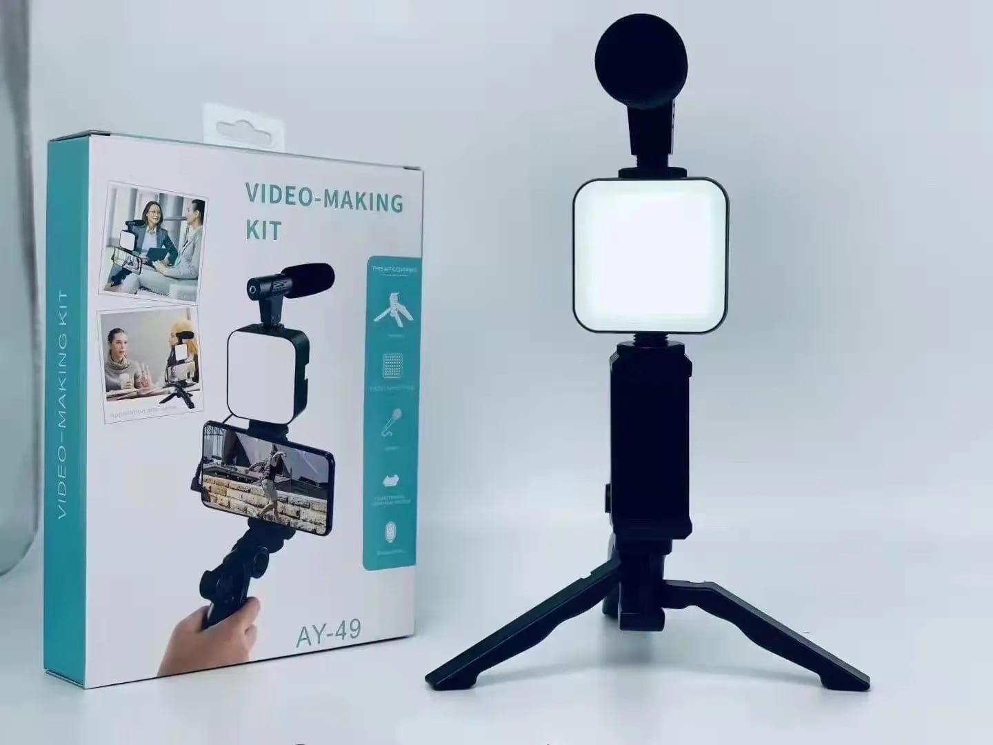 AY-49 Vlogger video making Kits Vlog Microphone LED Fill Light Mini Tripod mobile holder