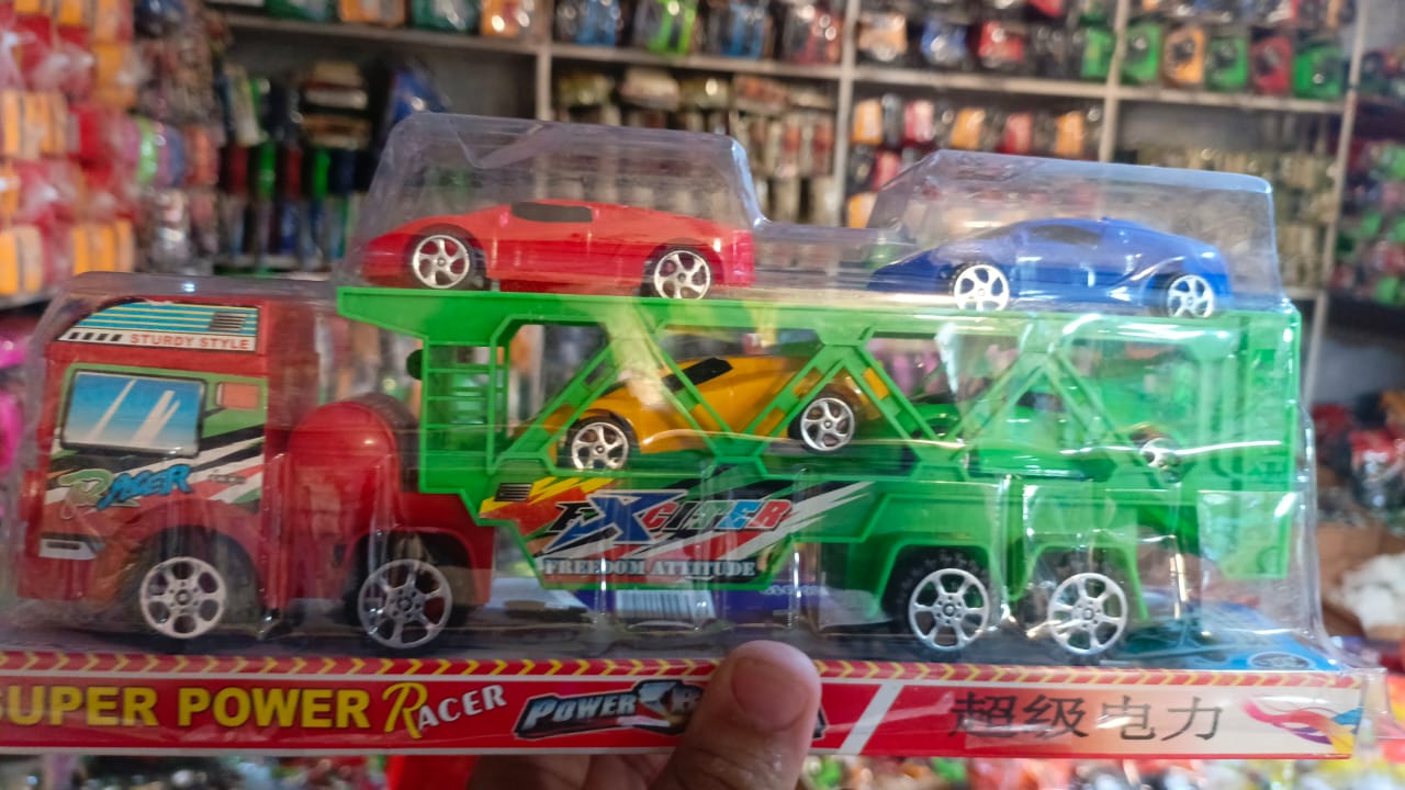 Double decker Trailer Truck | Car Carrier Truck with 4 Cars Included Toy for Kids (Random color)