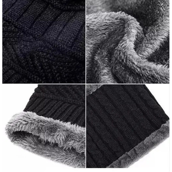 Head &amp; Neck Cap Beanies Combo - woolen winter beanie cap with neck warmer muffler for men and women (Black)