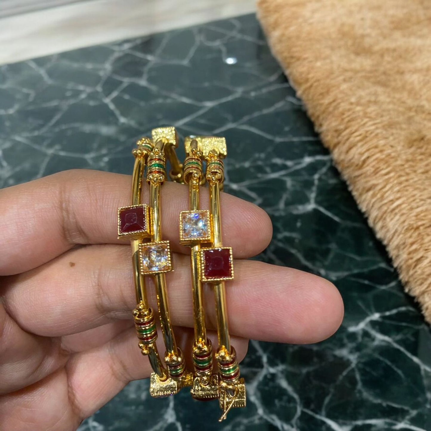 Indian Gold Plated AD Zircon MinaKari Banlges For Womens - 2.6
