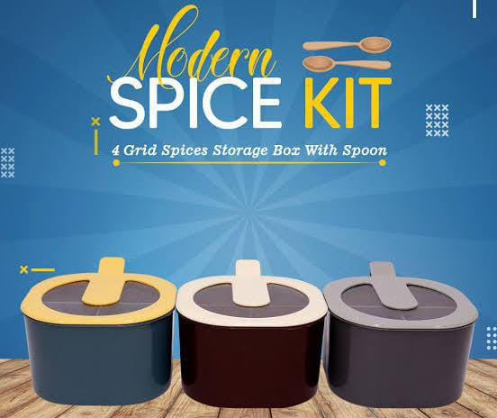 4 In 1 Modern spice kit, partition kitchen seasoning box, 4 Portions spice box with free spoon Modern Spice Kit - Spice Jar (Random Color)